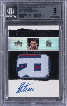 2003-04 UD "Exquisite Collection" Limited Logos #PS Peja Stojakovic Signed NBA All-Star Game Used Patch Card (#63/75) – BGS MINT 9/BGS 10